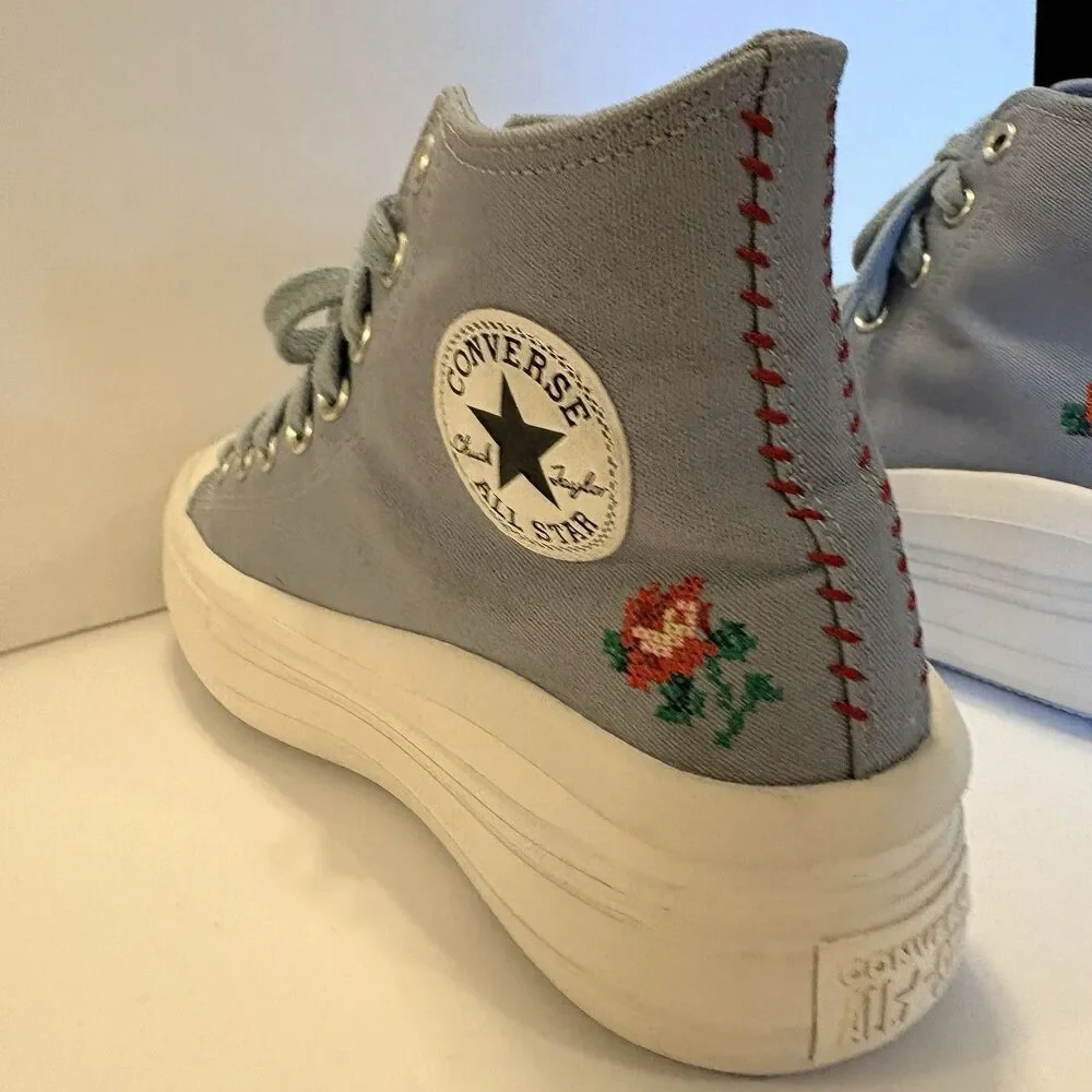 Converse Chuck Taylor All Star Move Platform High Cross Stitch Roses Size 10